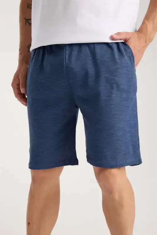 Akbeniz Men's Pocketed Lacoste Cotton Jersey Shorts Navy Blue - 2