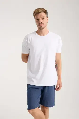 Akbeniz Men's Pocketed Lacoste Cotton Jersey Shorts Navy Blue - 3