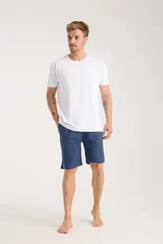 Akbeniz Men's Pocketed Lacoste Cotton Jersey Shorts Navy Blue - 4