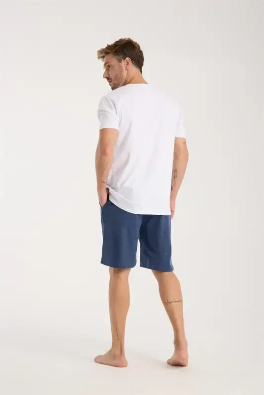 Akbeniz Men's Pocketed Lacoste Cotton Jersey Shorts Navy Blue - 5