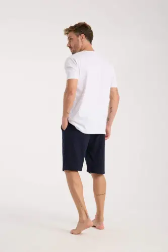 Akbeniz Men's Pocketed Lacoste Cotton Knitted Shorts Navy Blue - 3