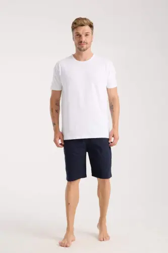 Akbeniz Men's Pocketed Lacoste Cotton Knitted Shorts Navy Blue - 4