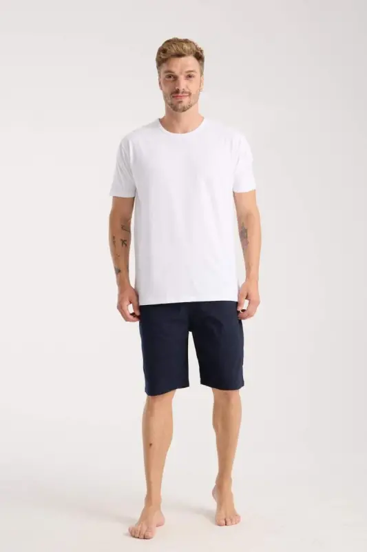 Akbeniz Men's Pocketed Lacoste Cotton Knitted Shorts Navy Blue - 4