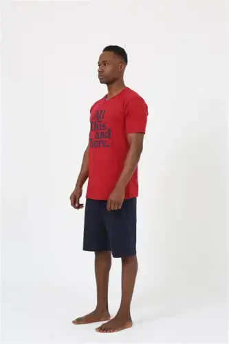 Akbeniz Men's Short Sleeve Burgundy Knitwear Shorts Pajamas Set 20372 - AKBENIZ (1)