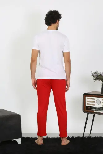 Akbeniz Men's Short Sleeve Knitted White Pajamas Set 6846 - 4