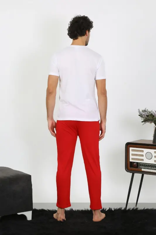 Akbeniz Men's Short Sleeve Knitted White Pajamas Set 6846 - 4