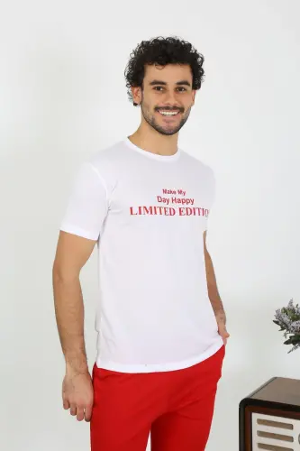 Akbeniz Men's Short Sleeve Knitted White Pajamas Set 6846 - 5