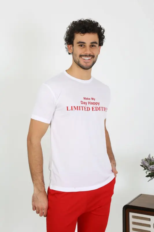 Akbeniz Men's Short Sleeve Knitted White Pajamas Set 6846 - 5