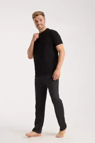 Akbeniz Men's Smokey Buttoned Collar Short Sleeve Pajama Set - BÜYÜKBEDENIZ (1)