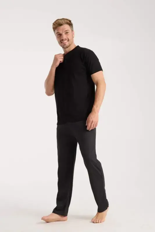 Akbeniz Men's Smokey Buttoned Collar Short Sleeve Pajama Set - 2