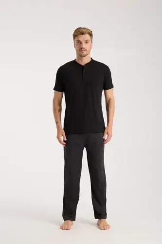 Akbeniz Men's Smokey Buttoned Collar Short Sleeve Pajama Set - 5