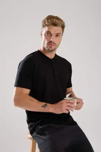 Akbeniz Men's Smokey Buttoned Collar Short Sleeve Pajama Set - 6