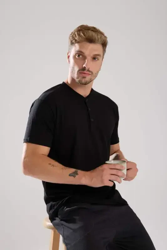 Akbeniz Men's Smokey Buttoned Collar Short Sleeve Pajama Set - 6