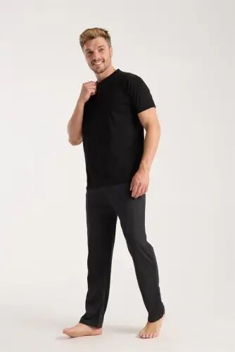 Akbeniz Men's Smokey Gray Buttoned Collar Short Sleeve Pajama Set - Akbeniz (1)