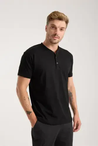 Akbeniz Men's Smokey Gray Buttoned Collar Short Sleeve Pajama Set - 1