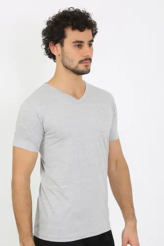 Akbeniz Men's V-Neck Gray Knitted Undershirt 6560 - 1