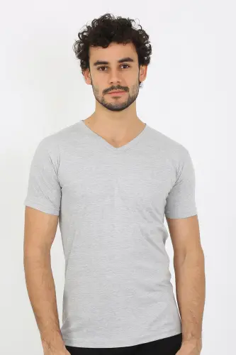 Akbeniz Men's V-Neck Gray Knitted Undershirt 6560 - AKBENIZ (1)