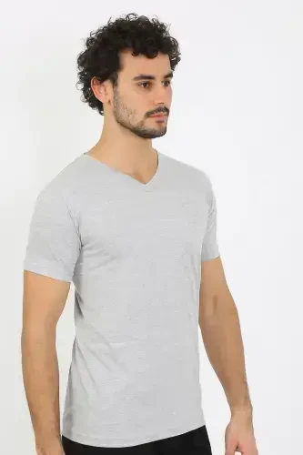 Akbeniz Men's V-Neck Gray Knitted Undershirt 6560 - 1