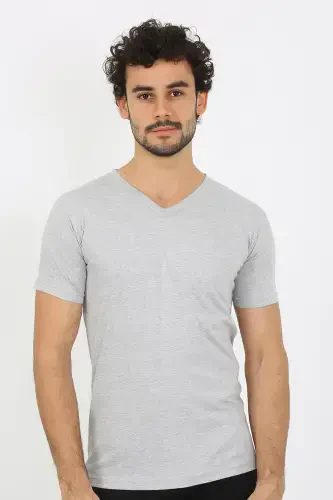 Akbeniz Men's V-Neck Gray Knitted Undershirt 6560 - 2