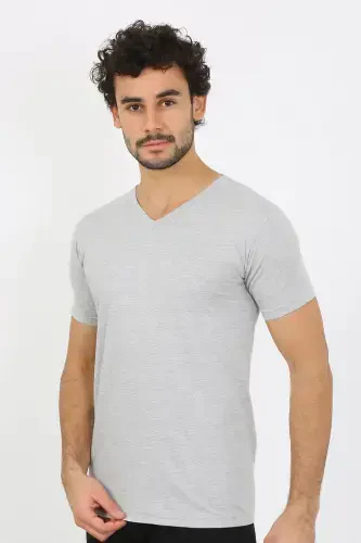 Akbeniz Men's V-Neck Gray Knitted Undershirt 6560 - 3