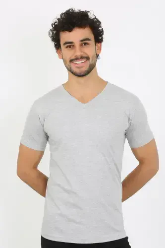 Akbeniz Men's V-Neck Gray Knitted Undershirt 6560 - 4