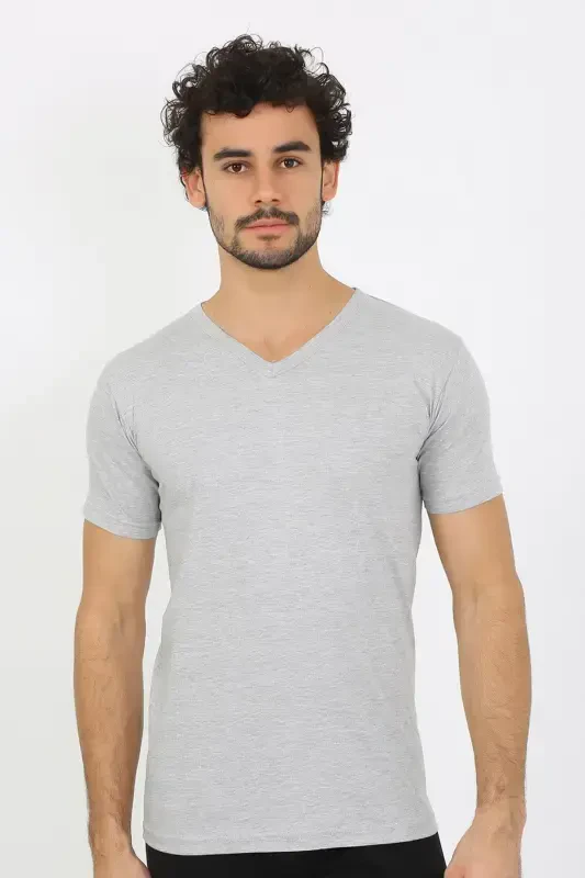 Akbeniz Men's V-Neck Gray Knitted Undershirt 6560 - 5