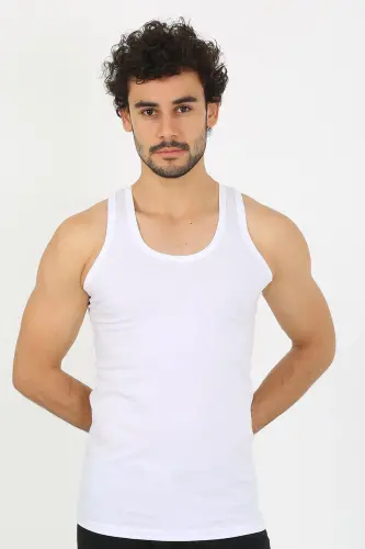 Akbeniz Men's White Ribbed Tank Top 6502 - 3