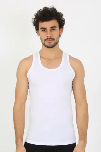 Akbeniz Men's White Ribbed Tank Top 6502 - 6