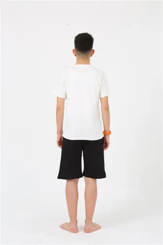 Akbeniz Men's Young Waiter Boy Short Sleeve Ecru Knit Shorts Pajamas Set 20377 - 4