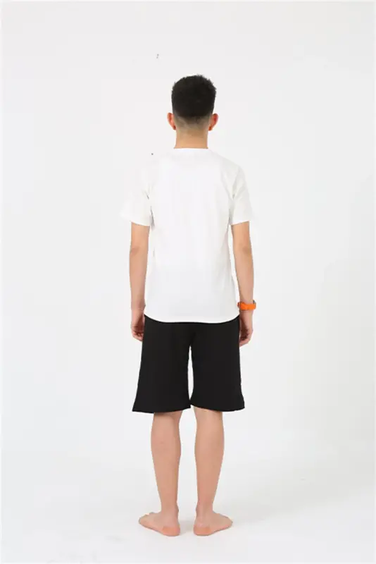 Akbeniz Men's Young Waiter Boy Short Sleeve Ecru Knit Shorts Pajamas Set 20377 - 4