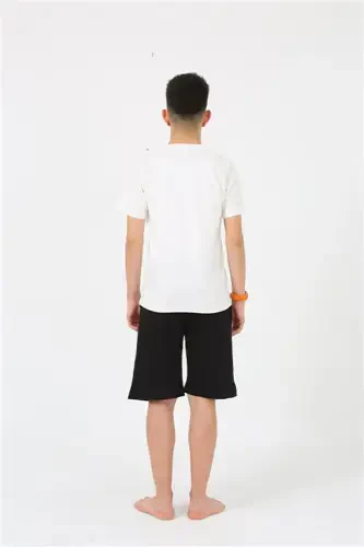 Akbeniz Men's Young Waiter Boy Short Sleeve Ecru Knit Shorts Pajamas Set 20377 - 4