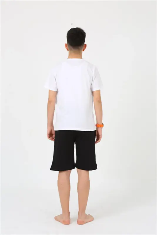 Akbeniz Men's Young Waiter Boy Short Sleeve White Knitted Shorts Pajamas Set 20377 - 4