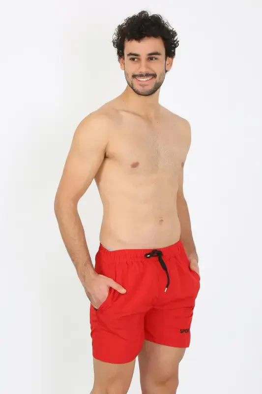 Akbeniz Men's Zipper Pocket Swim Shorts Red 27485 - 1