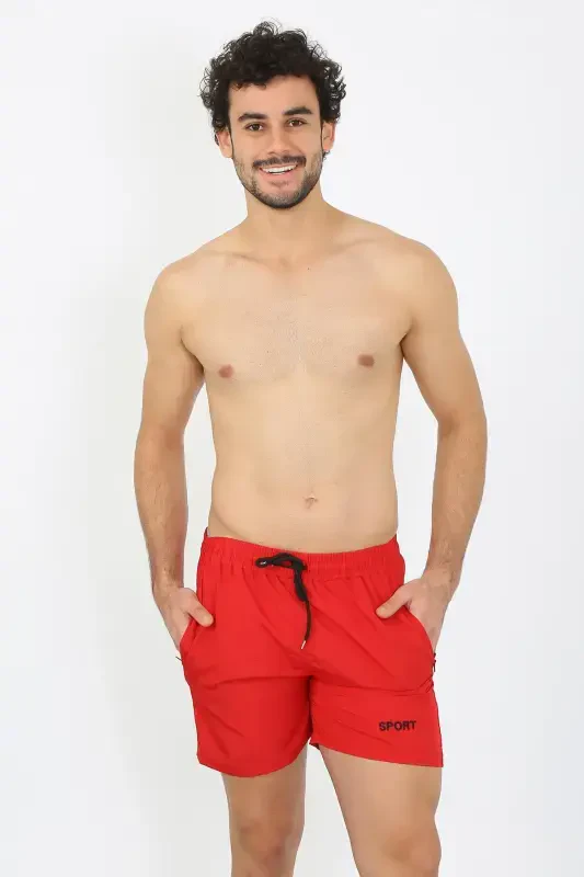 Akbeniz Men's Zipper Pocket Swim Shorts Red 27485 - 2