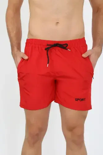 Akbeniz Men's Zipper Pocket Swim Shorts Red 27485 - 5