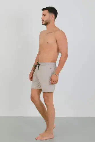 Akbeniz Men's Zippered Pocket Swim Shorts Beige - BÜYÜKBEDENIZ (1)