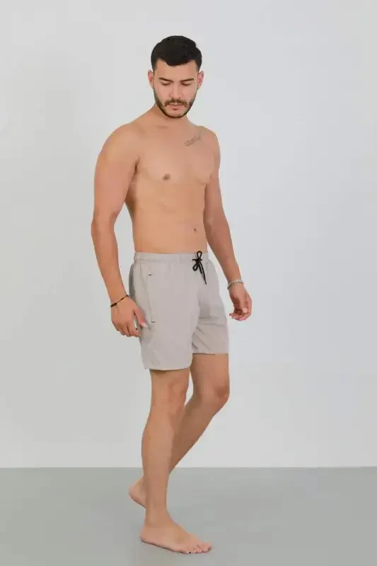 Akbeniz Men's Zippered Pocket Swim Shorts Beige - 3