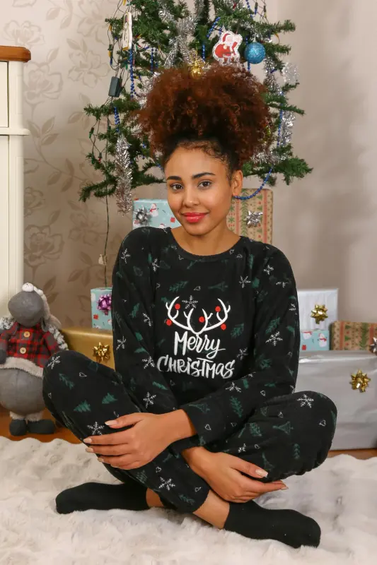 Акбениз Merry Christmas Welsoft Polar Kadın Pijama Takımı 8514 - 4