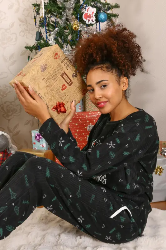 Акбениз Merry Christmas Welsoft Polar Kadın Pijama Takımı 8514 - 5