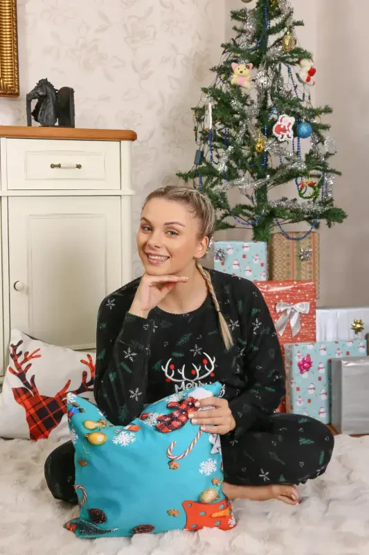 Akbeniz Merry Christmas Welsoft Polar Kadın Pijama Takımı 8514 - 10