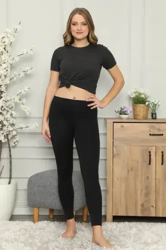 Akbeniz Mikro Jardonli Qalin Qora Tayt 5855 - 1