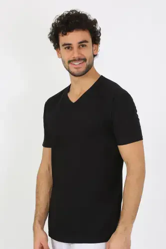 Акбениз Мужская Майка Черная Трикотажная С V-образным Вырезом 6560 - 4