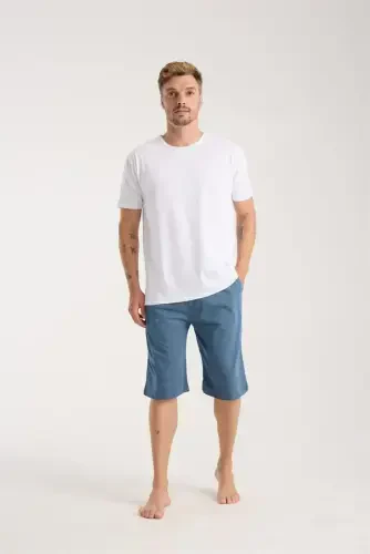 Акбениз Мужские Шорты из Хлопкового Трикотажа с Карманами Индиго - 5