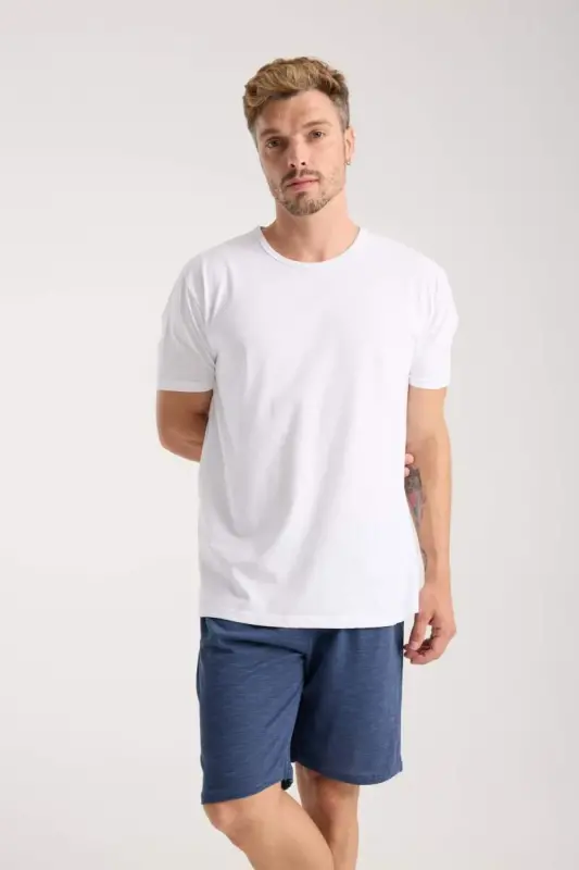 Акбениз Erkek Cepli Lakost Pamuk Penye Şort Lacivert - 3