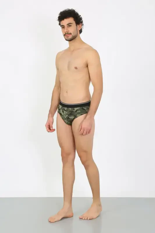 Акбениз мужские хлопковые слипы с рисунком и лайкрой цвета хаки 40131 - 3