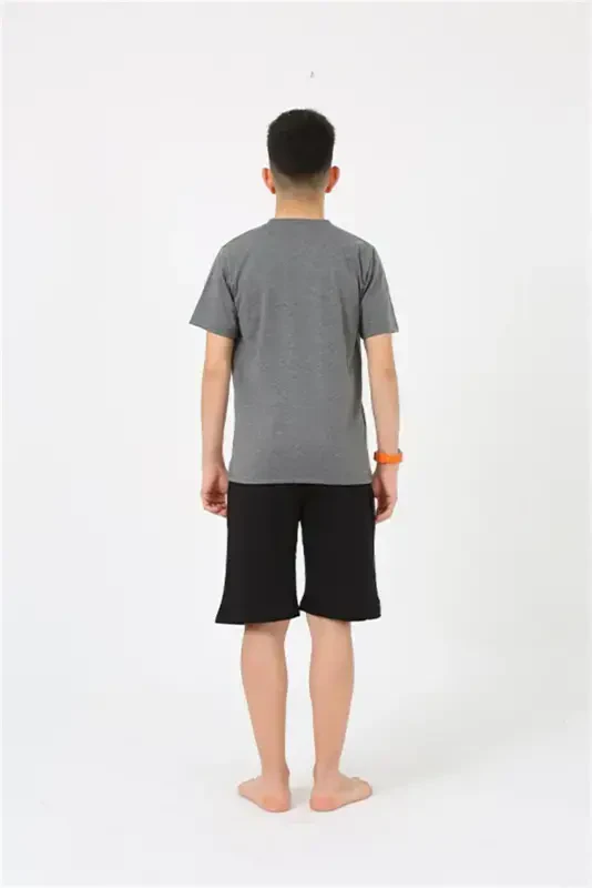 Акбениз Мужской Молодой Официант Мальчик Короткий Рукав Антрацит Трикотажный Шортовый Пижамный Комплект 20377 - 3