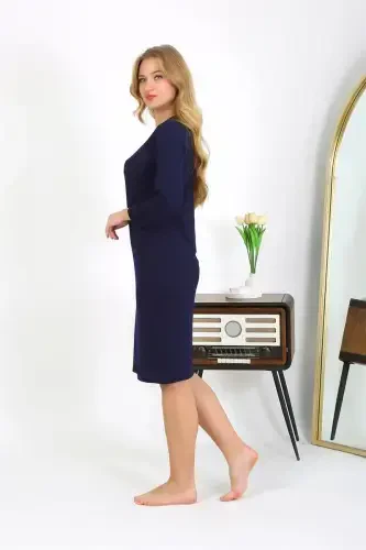 Akbeniz Pamuk Ev Elbisesi Tunik Gecelik Lacivert 13132 - 3