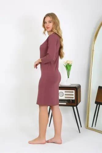 Акбениз Памук Эв Эльбисеси Туник Геджелик Мюрдюм 13132 - 3