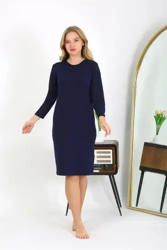 Akbeniz Paxta Uy Ko'ylagi Tunikasi Tungi ko'ylak To'q ko'k 13132 - AKBENIZ (1)