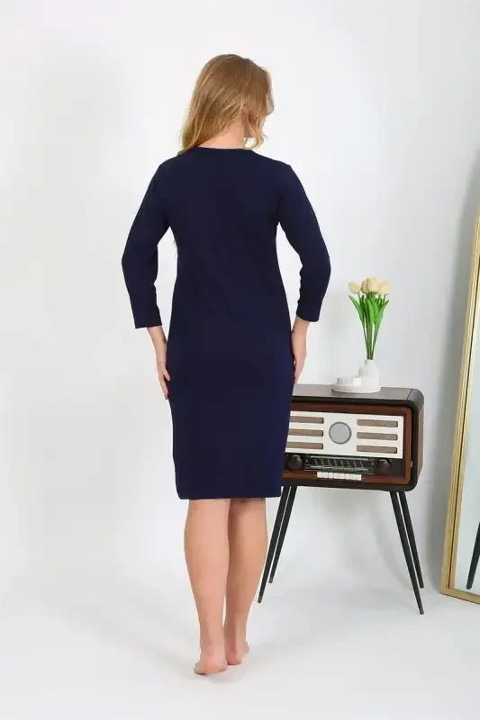 Akbeniz Paxta Uy Ko'ylagi Tunikasi Tungi ko'ylak To'q ko'k 13132 - 4